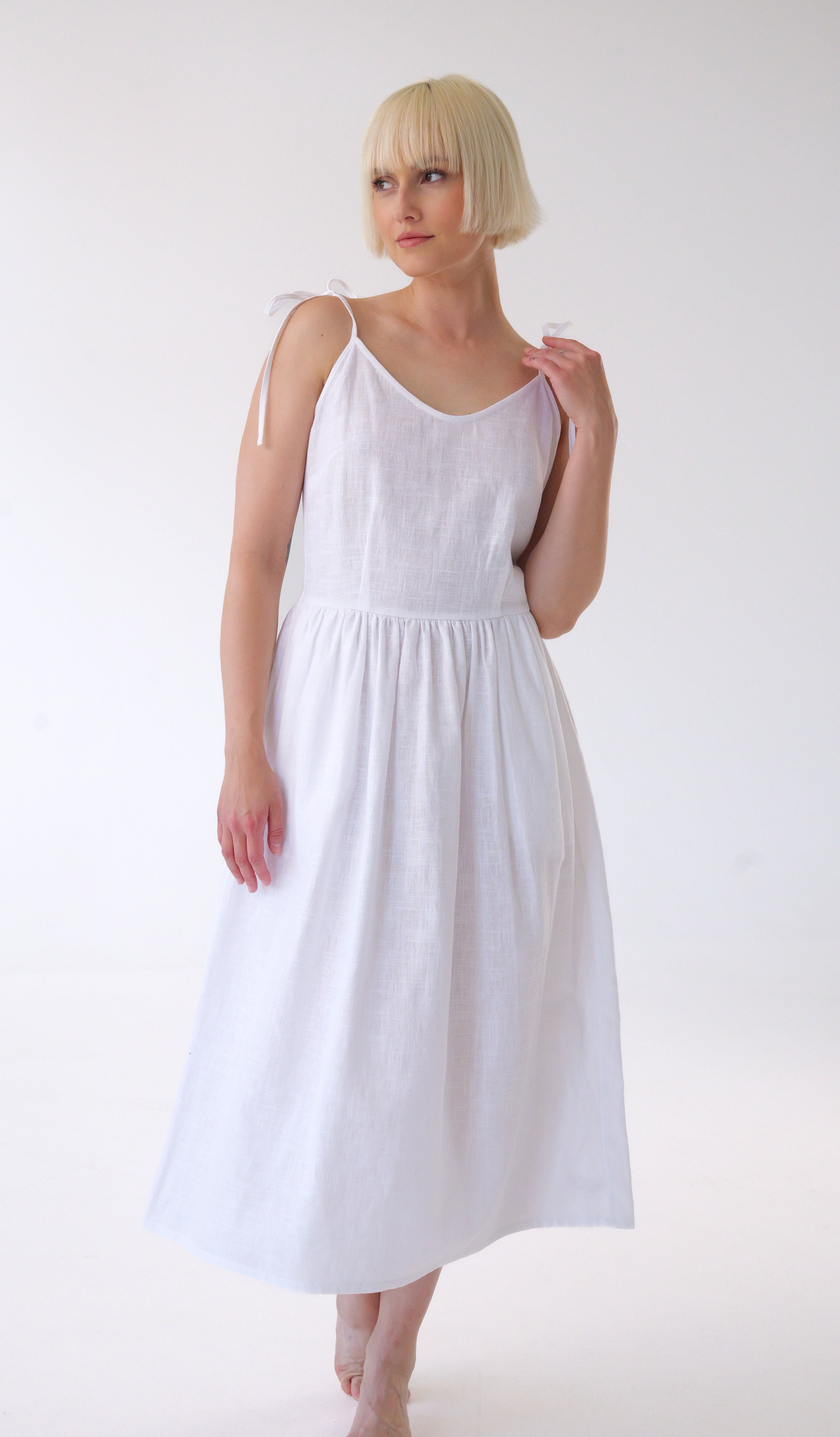 Long linen dress with pockets SEA SALT AIR in white Care N Wear Long linen dress with pockets SEA SALT AIR in white Care N Wear